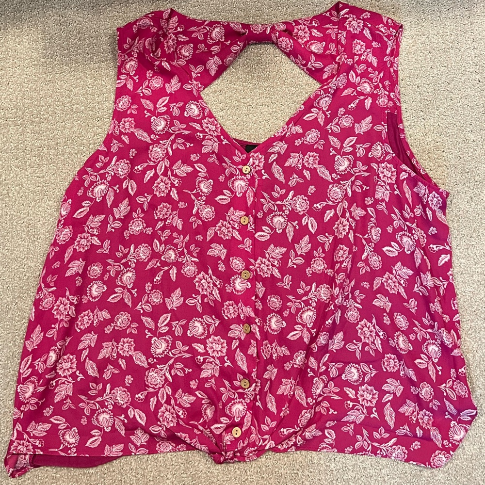 NWOT Fortune +Ivy Avayah Floral Pink Button Down Cut-Out Back Tank Top Size 2X